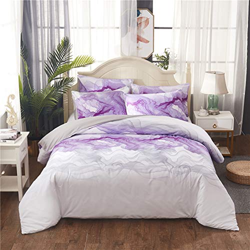 Poulbee Juego de ropa de cama, funda nórdica suave y cómoda, color lila, 135 x 200 cm y 50 x 70 cm
