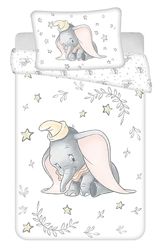 Juego de cama de bebédos piezas Dumbo Stars, 100% algodón, funda nórdica de 100 x 135 cm y funda de almohada de 40 x 60 cm