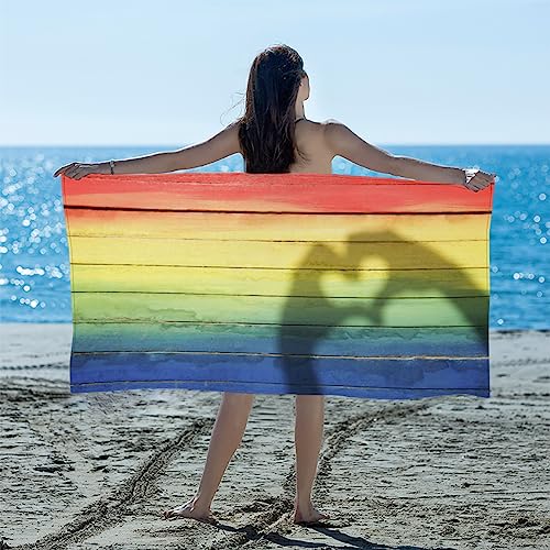 GUYOS Love Heart Shadow Rainbow Gay Pride-Toalla de playa 100% microfibra, secado rápido, sin arena, ligera, grande, toalla de playa de gran tamaño para baño, paquete de 2