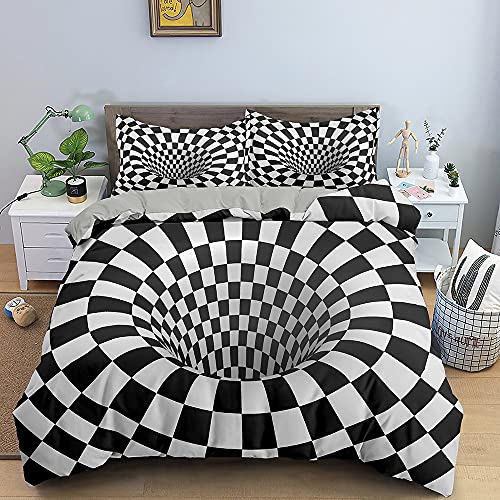 Juego Sábanas De Cama Estampadas 3 Piezas - 3 Piezas Geometría Abstracta En Blanco Y Negro Imprimir Funda Nórdica Juego De Ropa De Cama Doble 3D Edredón Edredón Con Cierre De Cremallera Para Ni