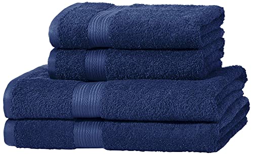 Amazon Basics - Juego de toallas (2 baño y 2 manos), 100% algodón 500 g / m², Azul (Royal Blue), 140 x 70 cm