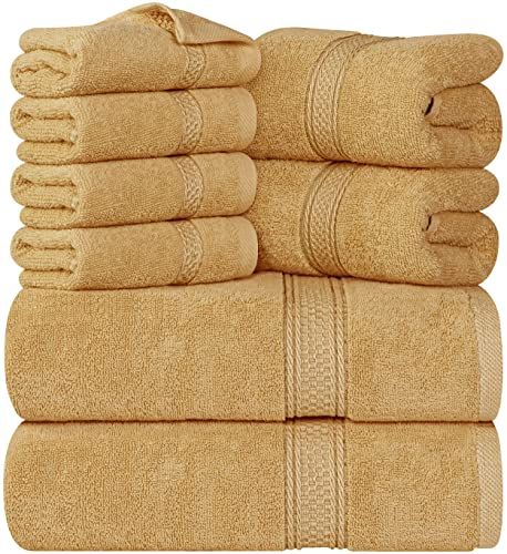 Utopia Towels - Juego de Toallas Premium de 8 Piezas; 2 Toallas de baño, 2 Toallas de Mano y 4 toallitas - Algodón - Calidad del Hotel, súper Suave y Altamente Absorbente (Beige)