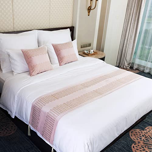 TTiiLoe Camino de cama rosa para pie de cama, bufanda de cama de encaje dorado con diamantes de imitación, colcha de terciopelo suave, manta de decoración para hotel, 45 x 180 cm
