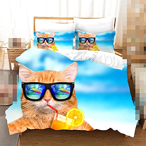 Lindo gato juego de cama animal kawaii impresión 3D edredón lujo cama individual cubierta de edredón hogar textiles decoraciones