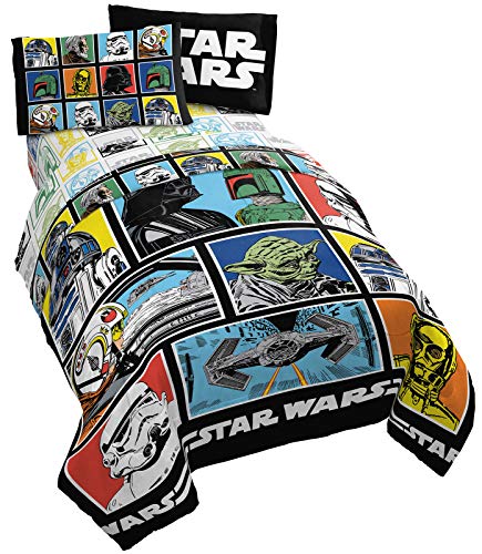 Star Wars Classic Grid 5 Piece Queen Bed Set - Includes Reversible Comforter & Sheet Set - Bedding Features Luke Skywalker - Super Soft Fade Resistant Microfiber (Official Star Wars Product)