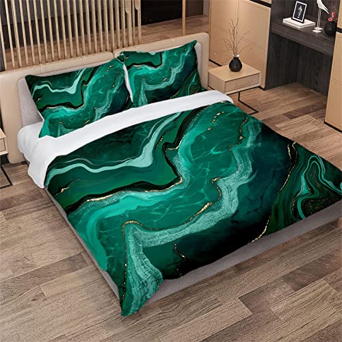 Juego Sábanas De Cama Estampadas 3 Piezas - Moda Verde Esmeralda Verde Funda Nórdica Set Mármol Estampado Edredón Cubierta Ginkgo Hojas Ropa De Cama Bosque Verde Fundas De Almohada Traje para Ni