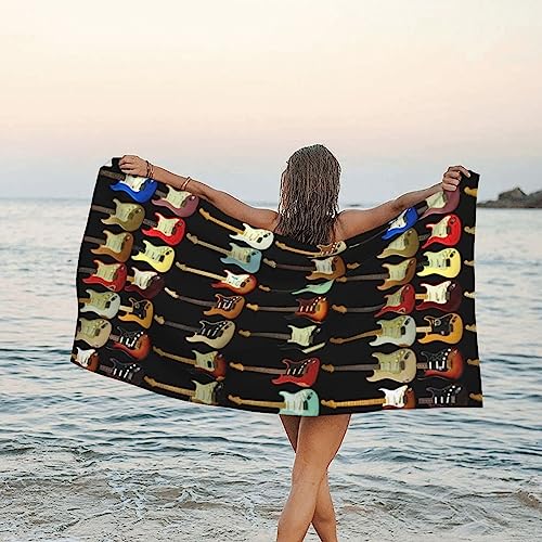 JCAKES Toalla de playa con patrón de guitarra artística, toallas de baño de microfibra de secado rápido, súper absorbente, suave, 160 x 80 pulgadas, para natación, deportes, viajes