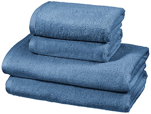 Amazon Basics - Juego de 4 toallas de secado rápido, 2 toallas de baño y 2 toallas de mano - Azulón
