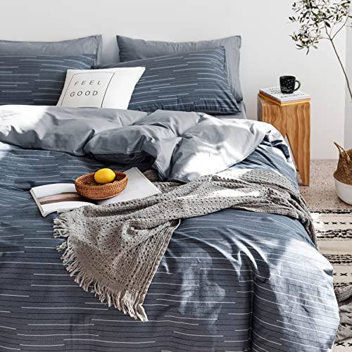 GETIYA Ropa de cama moderna de algodón de 220 x 240 cm, ropa de cama para mujer y hombre, diseño de rayas, color azul, funda nórdica con cremallera y 2 fundas de almohada de 80 x 80 cm