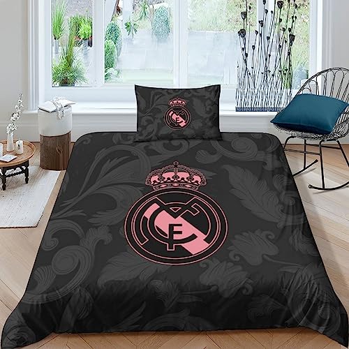 Juego De Ropa De Cama Funda Nórdica Funda Nórdica Logotipo del Real Madrid 3D, Ropa De Cama De Microfibra Funda Nórdica Súper Suave Y Transpirable.(Single（135x200cm）)