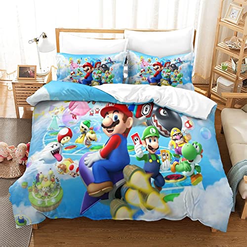 Super Mario Bros Juego De Fundas Nórdicas Funda NóRdica 3 Piezas Fibra De Poliéster Juego De Ropa De Cama con Cremallera Resistentes Calidadhipoalergénico, Suave, TranspirableSingle（135x200cm）