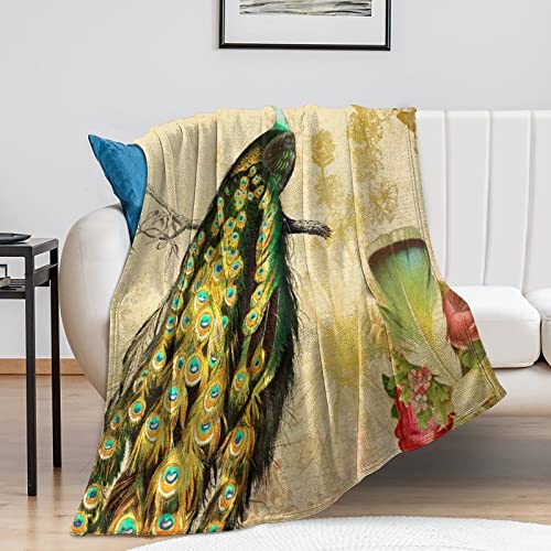 Manta de franela de pavo real francés con estampado de pavo real, manta de cama de 60 x 80 pulgadas, apta para bebé, madre, padre, adultos, amigos, regalo de inauguración de la casa