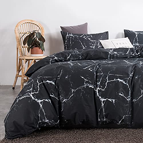 Michorinee Funda nórdica de 240x260 cm, diseño de mármol negro con 2 fundas de almohada de 65x65 cm, 2 personas de microfibra, juego de ropa de cama estampada con cremallera