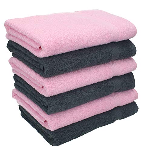 Betz Juego de 6 toallas de mano Palermo, tamaño 50 x 100 cm, 100% algodón, color antracita y rosa