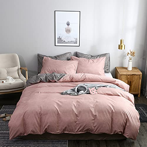 Juego de ropa de cama de color rosa claro, gris, antracita, 100% microfibra suave, 1 funda nórdica de 135 x 200 cm y 1 funda de almohada de 80 x 80 cm