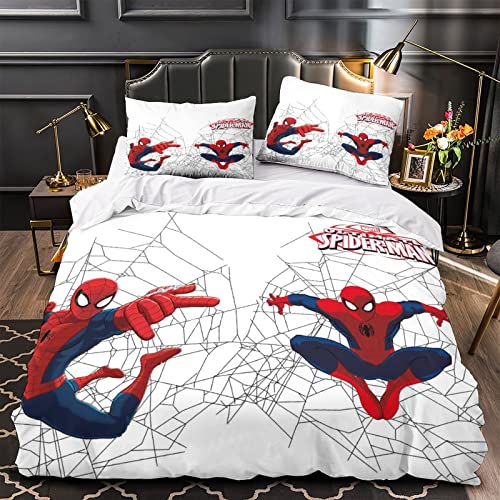 Spider-Man Funda Nórdica Estampada Superheroes Design Precioso Patrón para Niños Niños Niñas Funda De Edredón De Microfibra + Fundas De Almohada Single（135x200cm）