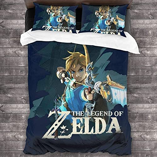 ANSSON The Legend of Zelda - Juego de funda nórdica decorativa para niños y adolescentes, 1 funda de edredón y 2 fundas de almohada (135 x 200 cm, Zelda1)