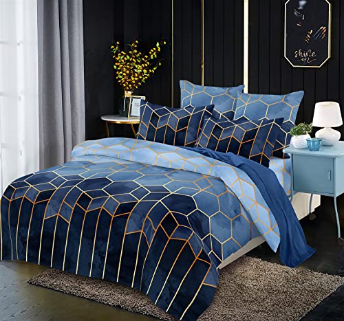 Tospass Ropa de cama de 135x200 cm, diseño geométrico de mármol, azul marino, ropa de cama moderna, suave y mullida, 1 funda nórdica con cremallera, 1 funda de almohada de 80x80 cm