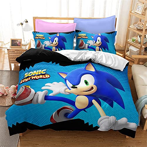 LKFFHAVD Sonic - Juego de funda nórdica Anime Sonic de dibujos animados para niños, funda de almohada (135 x 200 cm, 1)