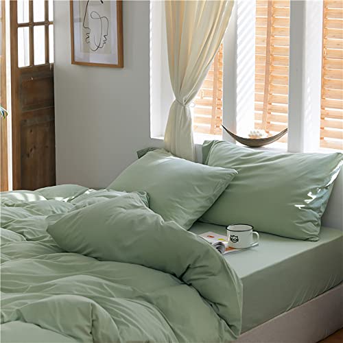 Omela Ropa de cama de 135 x 200 cm, verde claro, 2 piezas, microfibra, funda nórdica de color verde, suave y cómoda, juego de ropa de cama con cremallera, 135 x 200 + 80 x 80 cm