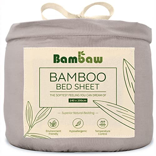 Sábana Bajera de Bambú | Suave y Lujosa | Fitted Sheet | Tejido de Microfibra Bambu | Bed Sheets | Sostenible | Sábana Hipoalergénica | Transpirable | Gris - 140x200| Bambaw