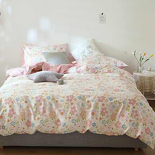 GETIYA Elegante ropa de cama para mujeres y niñas, 135 x 200 cm, algodón, diseño de flores, color rosa, ropa de cama reversible con funda de almohada de 80 x 80 cm