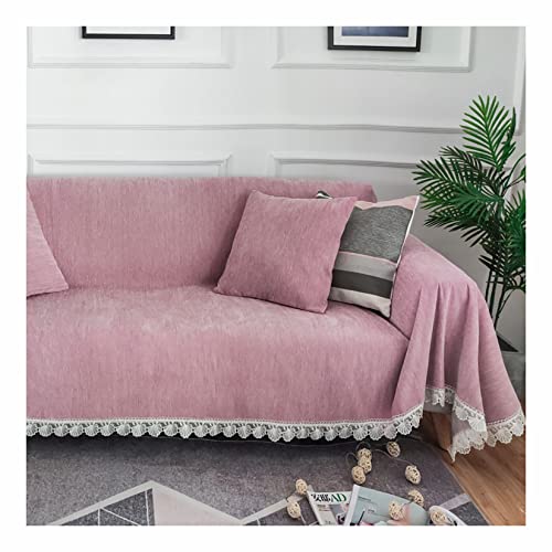 FUNFOB Funda de sofá de chenilla, TToalla de sofá con puntilla calada, Apto para todas las estaciones, Ideal como Tela Decoración, Cubre Sofá, Manta Pícnic(Size:180cm*200cm,Color:Rosa)