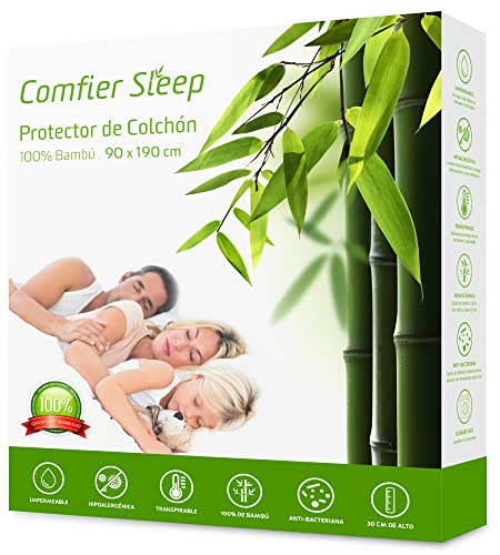 Protector Colchon 90x190 Impermeable Cubre Colchón Transpirable e Fresca de bambú, Hipoalergénico, Antiacaros Funda Colchon 90 x 190