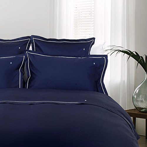 Tommy Hilfiger Juego de cama de satén Mako, color azul marino, 1 funda nórdica de 155 x 220 cm y 1 funda de almohada de 80 x 80 cm