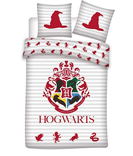 Juego de Funda nórdica Reversible Harry Potter Hogwarts 155 x 200 cm + Funda de Almohada 50 x 80 cm 100% algodón…