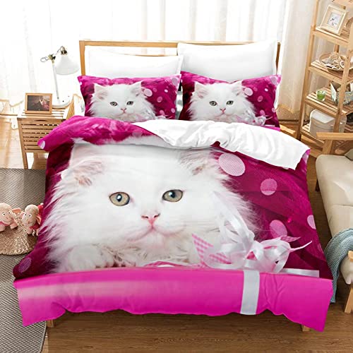 Juego de cama de gato, estampado de 135 x 200 cm, funda nórdica con 2 fundas de almohada 3D para animales de compañía con estampado de cama de microfibra para adultos, niños y niñas