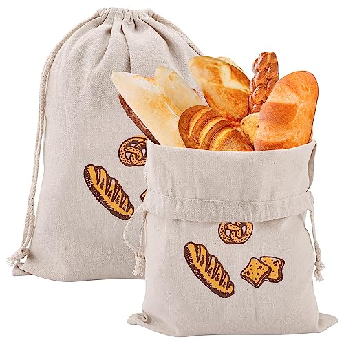 Ezydka 2 Piezas Bolsa para Pan, 38 × 31 cm Bolsa de Pan de Lino, Bolsa Pan Reutilizable con Cordón, Bolsa de Pan Transpirable Para Pan Casero y Productos de Panadería