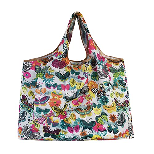 Lin's Liliana Gran bolsa plegable 50 x 66 cm, bolsa de la compra reutilizable, bolso ligero, de secado rápido, resistente a desgarros para ir de compras, viajes, mariposa