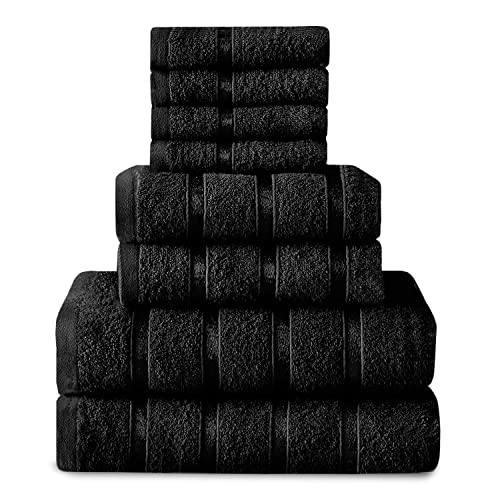Juego de toallas súper suaves – 8 toallas de algodón egipcio – Toalla de baño altamente absorbente de secado rápido negro – (4 toallas de cara + 2 toallas de mano + 2 toallas de baño)
