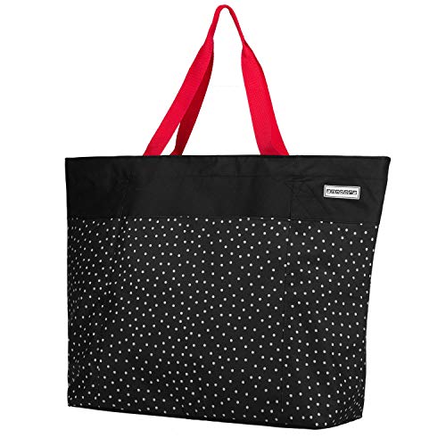 Anndora XXL Shopper - Bolsa de playa, para la compra, de hombro, A: puntos blancos y negros. (Negro) - TW-8220-230