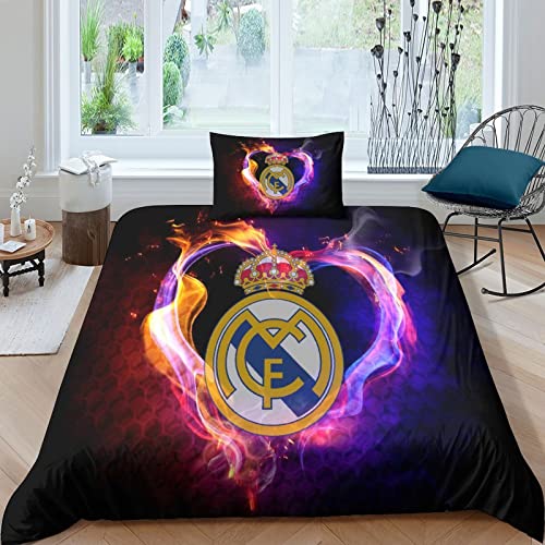 Real Madrid Juegos De Cama para Niños, Niñas Y Jóvenes De Single（135x200cm）, Funda Football Sport Football Fans Warm-Blooded Movement, Decoración para Dormitorio,