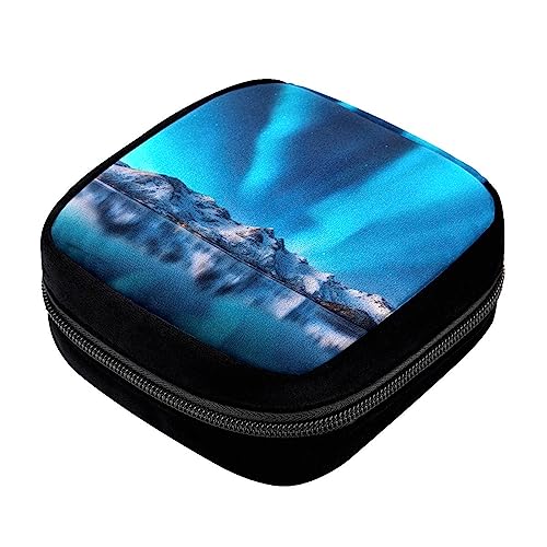 Bolsa de período,bolsa de almacenamiento de toallas sanitarias,soporte de almohadilla para el período,Aurora boreal azul