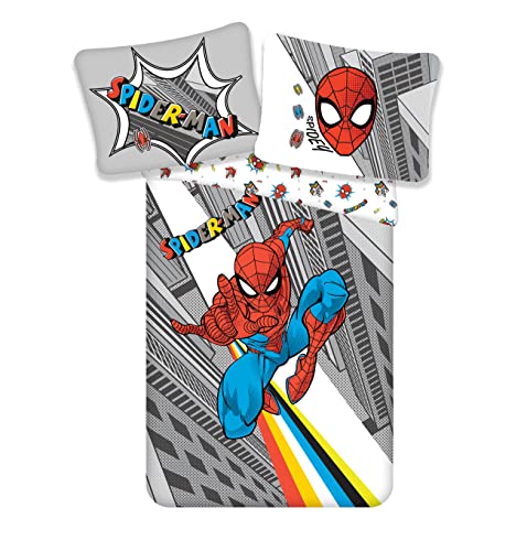Jerry Fabrics Marvel Spiderman 2-Piece Bed Linen Set Tamaño: 140 x 200 cm, 70 x 90 cm, 100% algodón, Multicolor