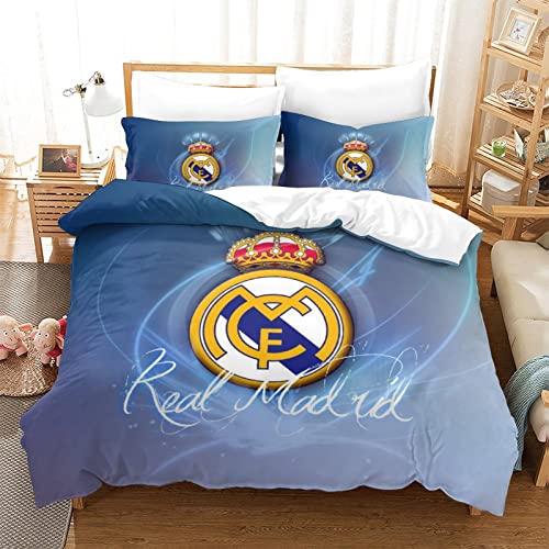 Real Madrid Logo 3 Juego De Edredón De 3 Piezas Funda De Edredón De Microfibra Cepillada Suave Juegos De Cama Reversibles con Fundas De Almohada A Juego (Famous Football Team King（220x240cm）)