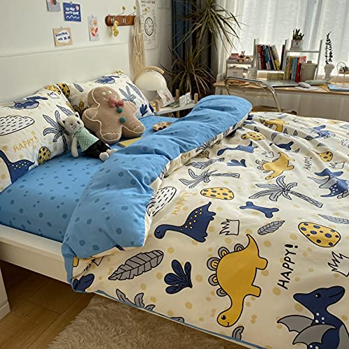 GETIYA Ropa de cama para niños, 135x200 cm, algodón, dibujos animados, diseño de dinosaurios, color azul y blanco, con cremallera, funda nórdica con funda de almohada de 80x80 cm