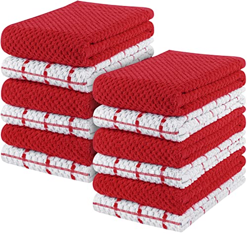 Utopia Towels Toallas de Cocina, 38 x 64 cm, 100% algodón Hilado en Anillo, Toallas de Plato súper Suaves y absorbentes, Toallas de té y Toallas de Barra, (Paquete de 12) (Rojo y Blanco)
