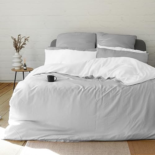 twenty:three® | Ropa de cama 100 % eucalipto 135 x 200 cm + 40 x 40 cm 4 piezas Gray White - Tencel™ Lyocell - Cremallera - Verano e Invierno - Hipoalergénico - Funda de almohada gris claro