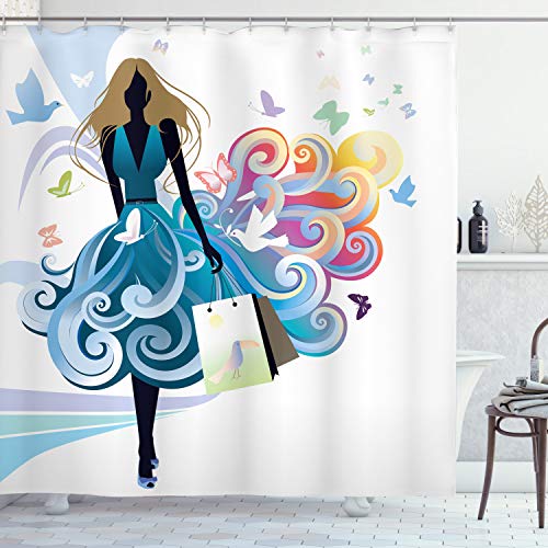 ABAKUHAUS Contemporáneo Cortina de Baño, Compras Arte Mujer, Material Resistente al Agua Durable Estampa Digital, 175 x 200 cm, Multicolor