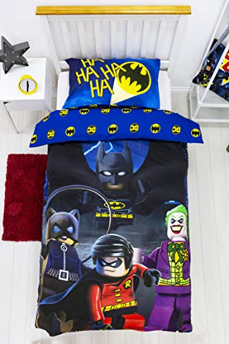 Character World Lego Oficial Batman DC Funda de edredón Individual | diseño de superhéroes | Juego de Ropa de Cama Reversible y Funda de Almohada, Color Azul, LG9CLGDS001UK1