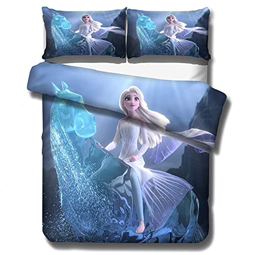 LKFFHAVD Ropa de cama Frozen, Disney Anna y ELSA Juegos de ropa de cama 3D-100% microfibra Duvet Cover, funda de almohada y funda nórdica (135 x 200 cm, 2)