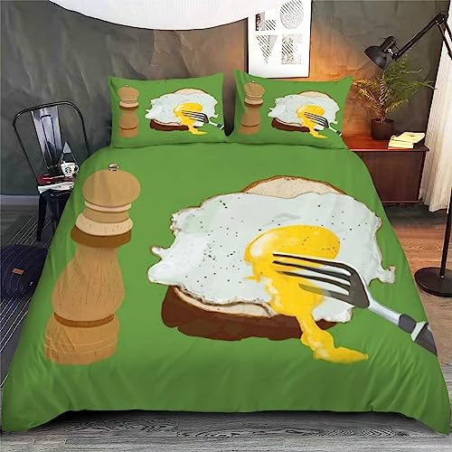 Funda de edredón 3D Comida Verde de Dibujos Animados Doble Cara Juego de Cama 150x220 y Fundas Almohada 50x75cm Juego de Cama de Microfibra Suave con Cremallera