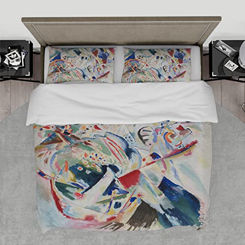 Pintura Abstracta Juego de Funda nórdica Kandinsky Art Comforter Cover 3 Piezas Set con Cierre de Cremallera y Lazos de Esquina Juego de Cama Acogedor Transpirable 180x210cm