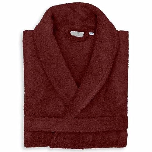 Toalla de algodón egipcio 100% para hombre, bata larga con capucha y chal, albornoz para hombres y mujeres con cinturón de 2 bolsillos, rosso, L