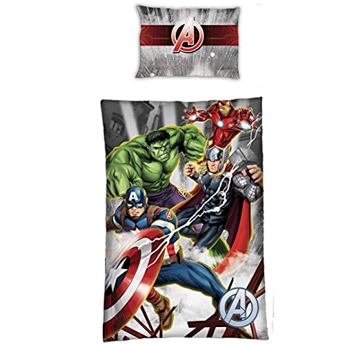 AYMAX S.P.R.L. Disney Avengers - Juego de Cama (Funda nórdica de 140 x 200 cm y Funda de Almohada de 63 x 63 cm, poliéster)