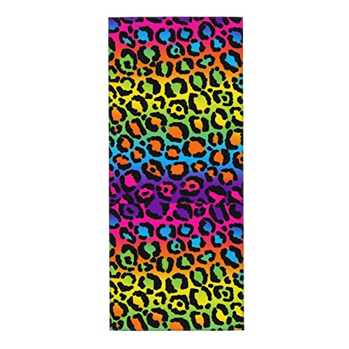 SAINV Toalla absorbente con estampado de leopardo arcoíris de 12 x 27.5 pulgadas para baño, playa, despedida de soltera, lavable a máquina y reutilizable